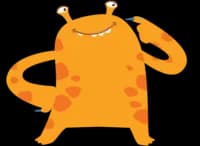 illustration of orange creature in a thinking pose