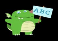 illustration of green dragon holding an ABC sign