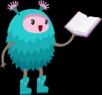 illustration of blue creature reading a book